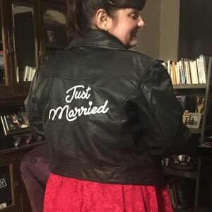 David's Bridal Black Leather Jacket - Just Married